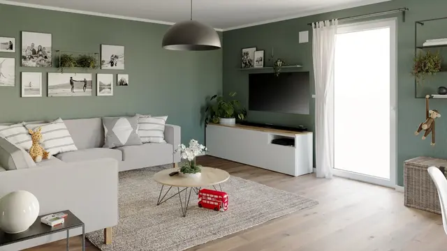 Nachhaltige Möbelwahl für ein Zuhause mit Verantwortung Wohnzimmer mit nachhaltigen Möbeln aus Massivholz und Recyclingstoffen. Bewusster Möbelkauf verbindet Design mit Verantwortung.