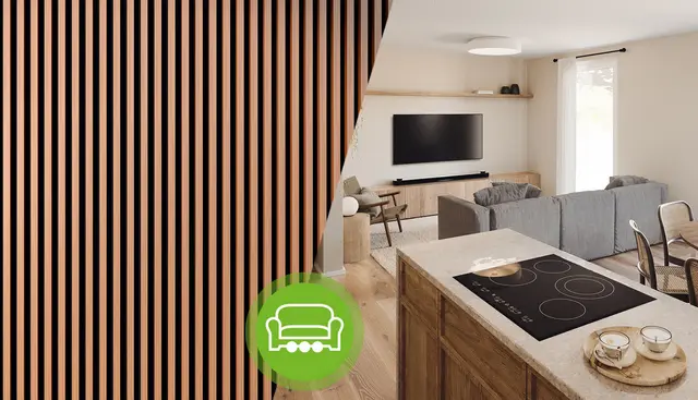 Moderne Holzpaneele für bessere Raumakustik Holzakustikpaneele an Wand und Decke verbessern den Klang im Raum, sorgen für mehr Ruhe und ergänzen moderne Einrichtungsstile perfekt.