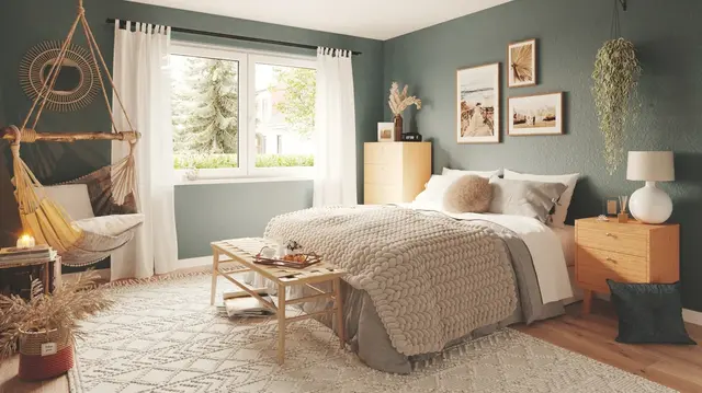 Modernes Boxspringbett für gesunden Schlafkomfort Das Bild zeigt ein stilvolles Boxspringbett im Schlafzimmer – ideale Kombination aus Ergonomie, Komfort und hochwertigem Design.
